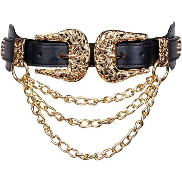 ✨ Leather & Elastic Waist Belt | Gold Alloy Buckle, Hidden Snap Closure main image 4